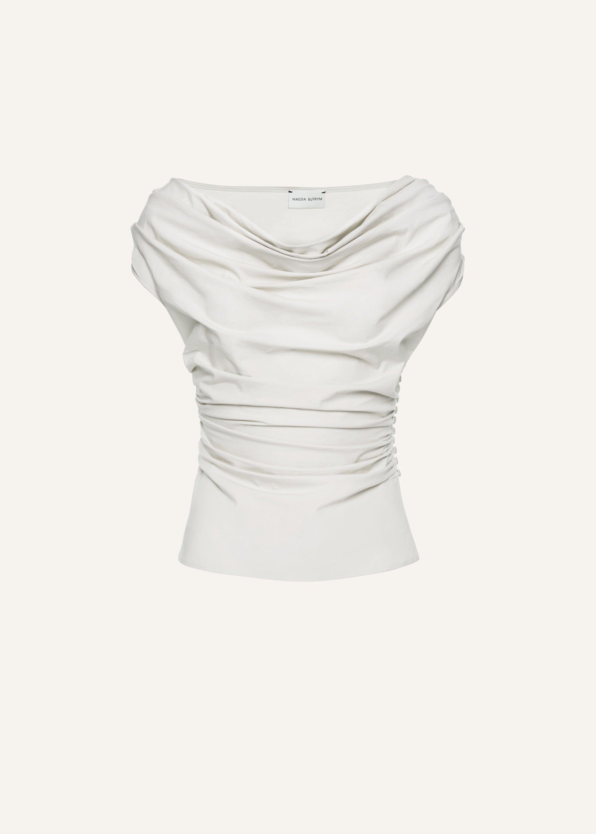 Off shoulder draped top in white Product Image