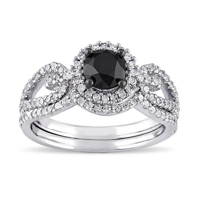 Lovemark 10k White Gold 1 1/2 Carat T.W. Black & White Diamond Engagement Ring Set, Womens Product Image