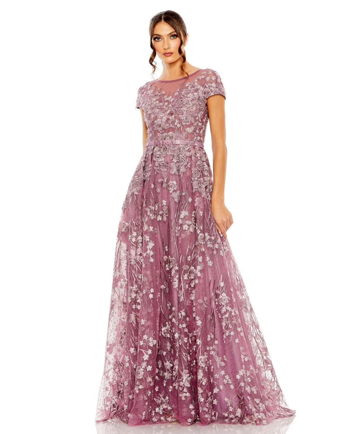 Womens Embellished Tulle A-Line Gown Product Image