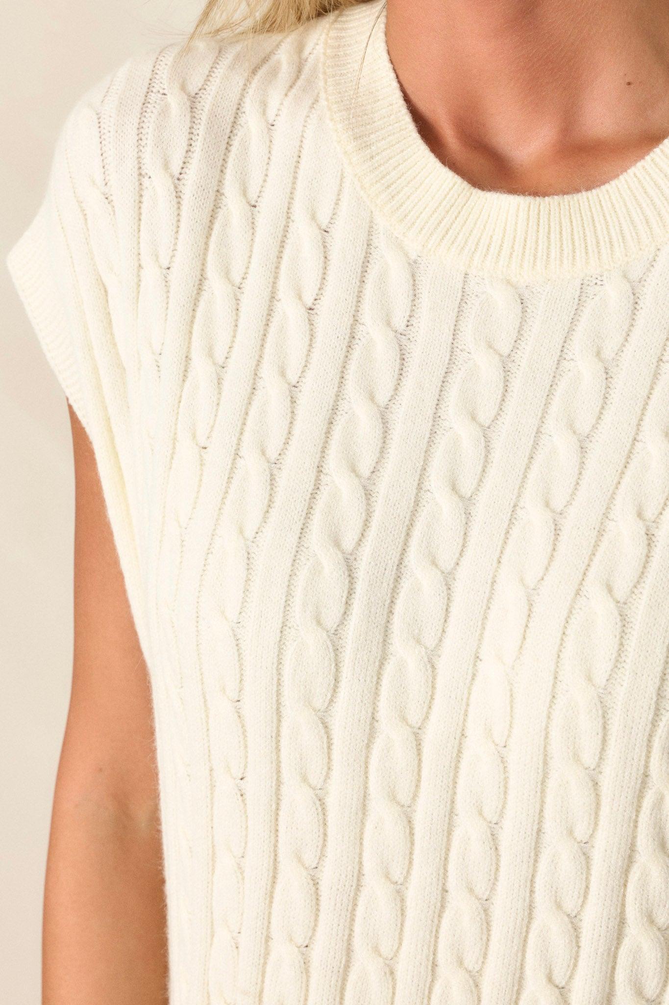 Talking To You White Cable-Knit Sleeveless Sweater Product Image