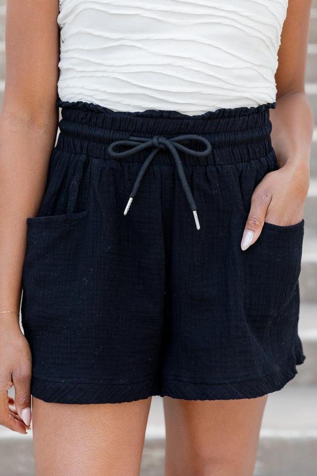 Ready For A Change Black Gauze Drawstring Shorts Product Image