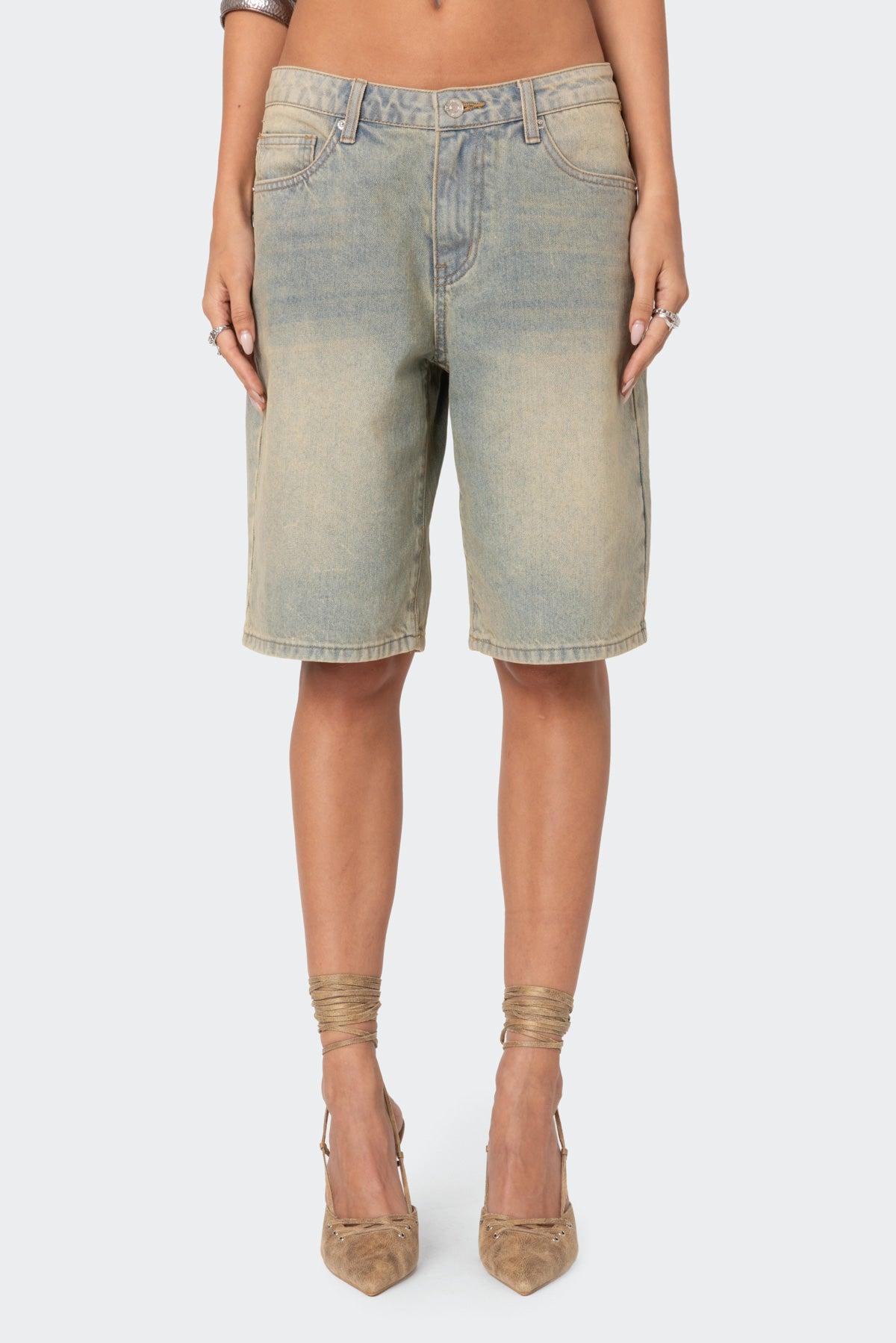 Shira Washed Denim Bermuda Shorts Product Image