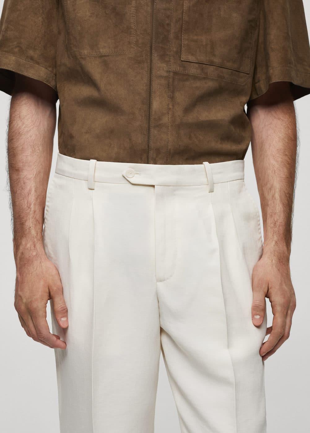 MANGO MAN - Linen pants slim fit darts ecruMen Product Image