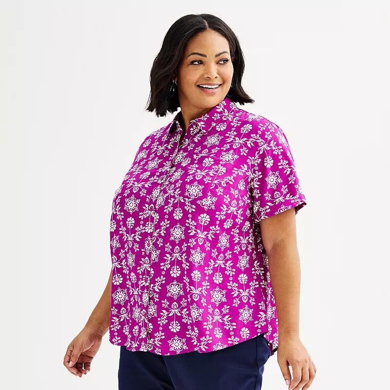 Plus Size Croft & Barrow Camp Shirt, Womens Blue Tossed Floral Product Image