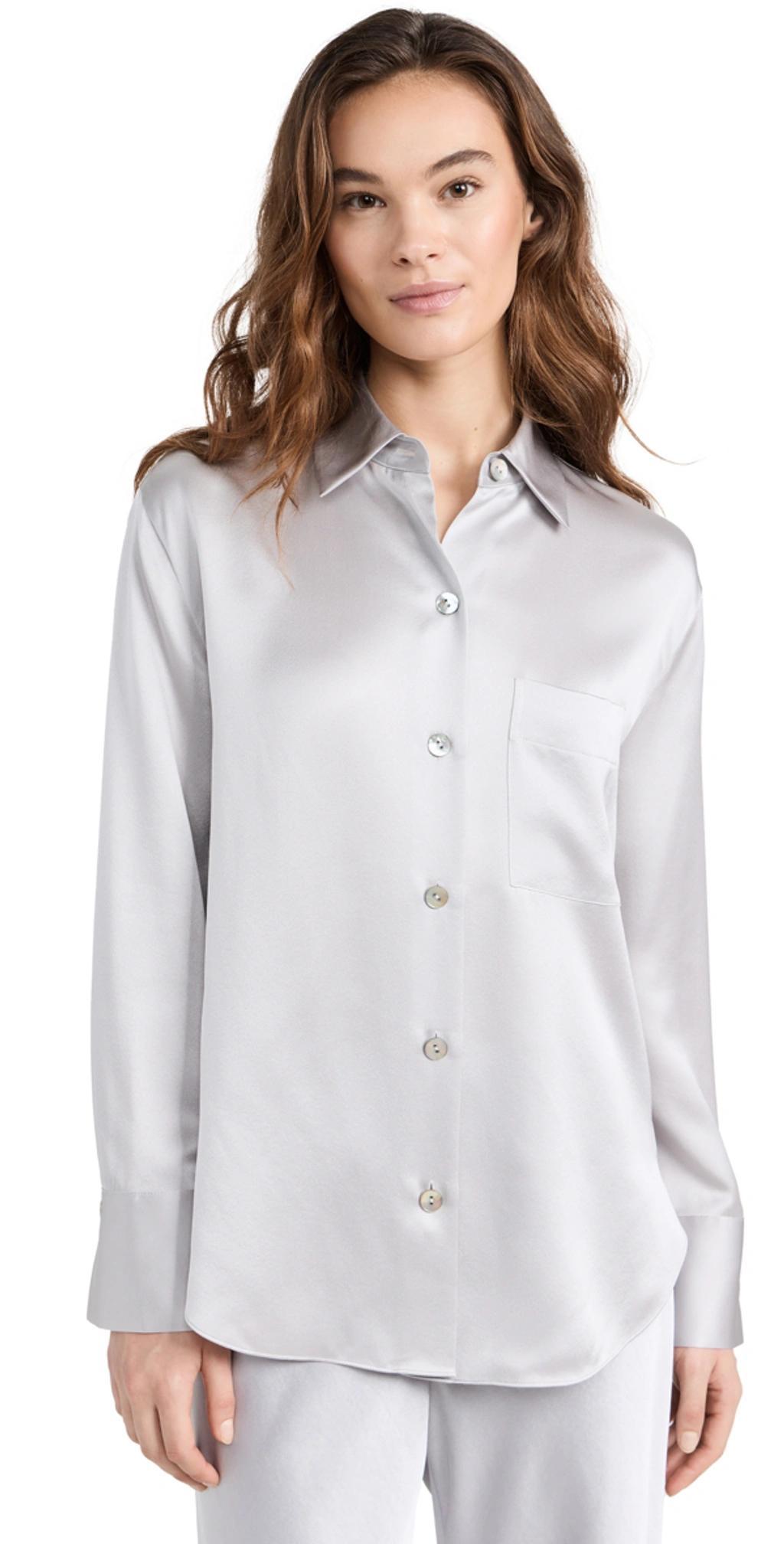 Long-sleeve Silk Chest Pocket Blouse In Off White/rye product image