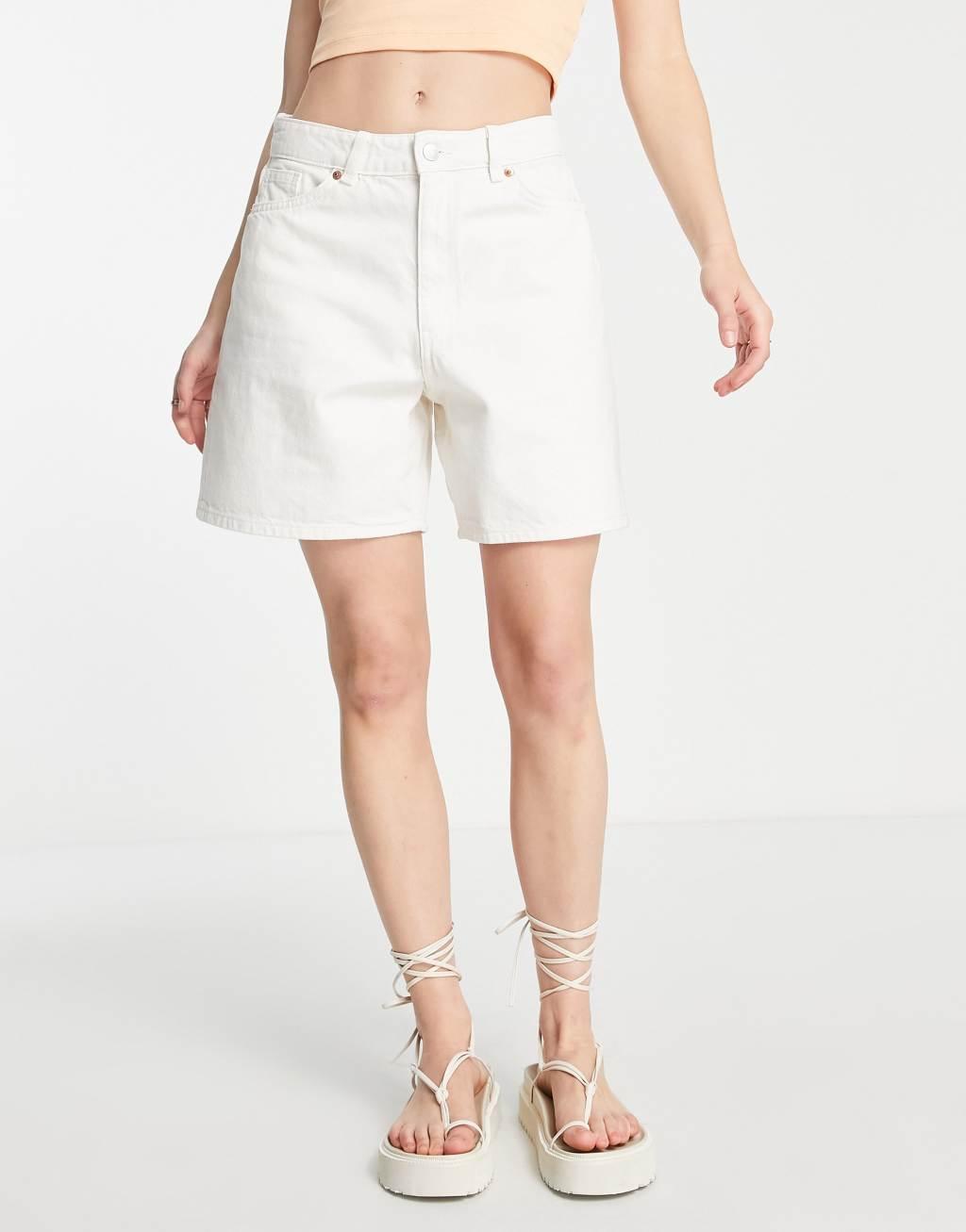 Monki denim shorts in ecru Product Image