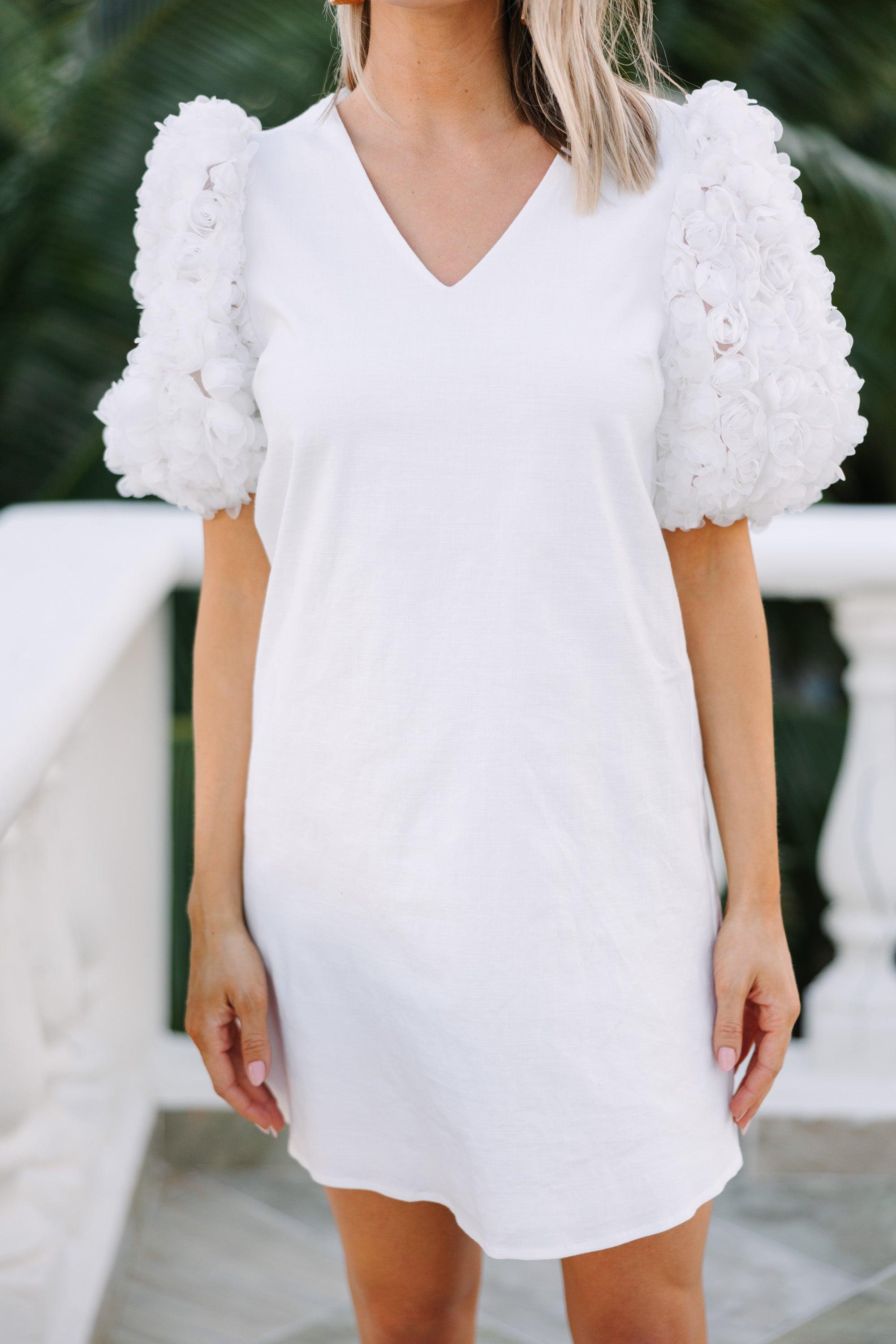 Take A Moment White Puff Sleeve Dress Female Product Image