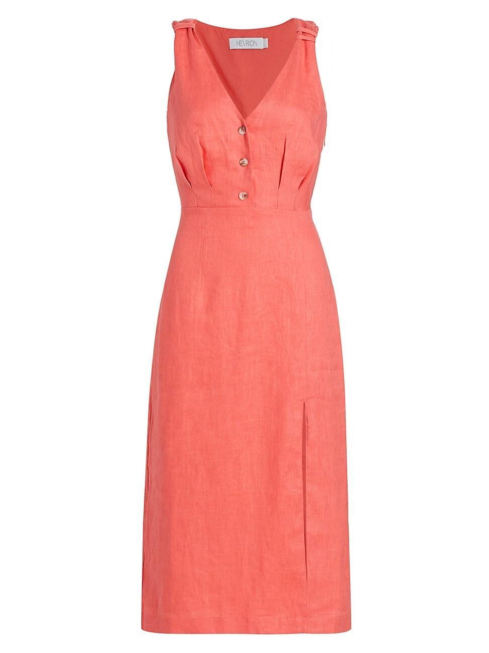 Womens Shana Linen V-Neck Midi-Dress product image