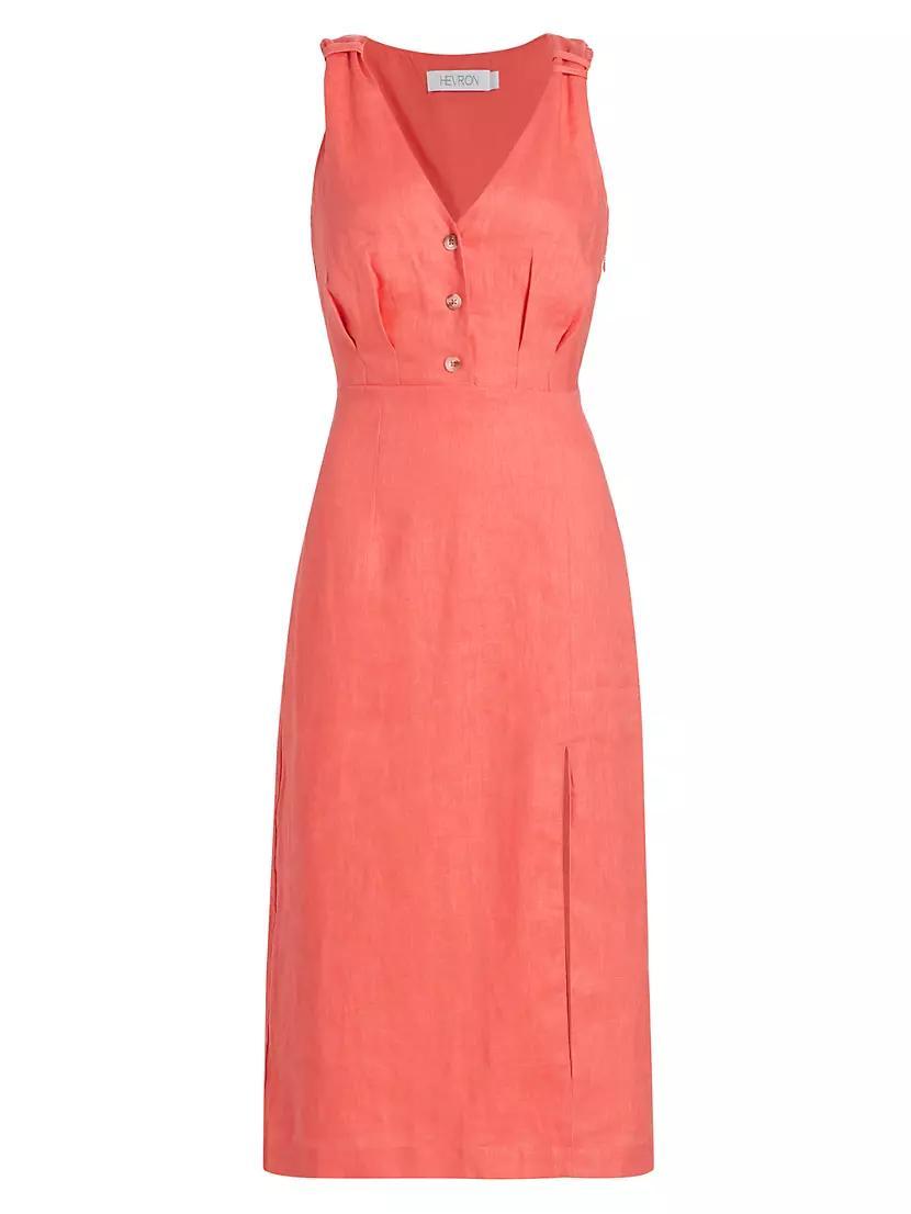 Shana Linen V-Neck Midi-Dress Product Image