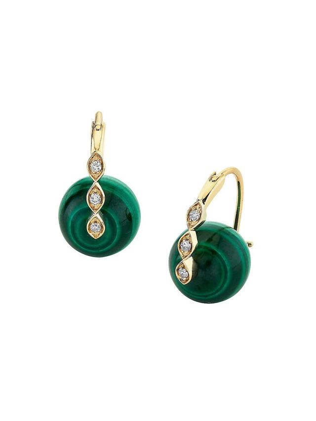 Womens 14K Yellow Gold, Malachite & 0.07 TCW Diamond Bead Drop Earrings Product Image