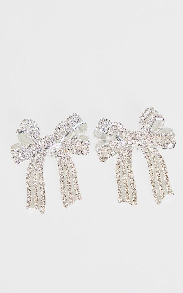 Silver Diamante Bow Statement Stud Earrings Product Image