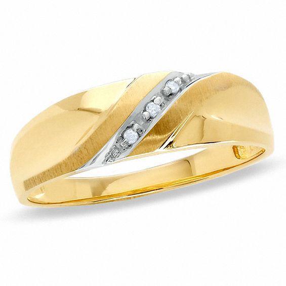 Men's Diamond Accent Slant Wedding Band in 10K Gold Product Image