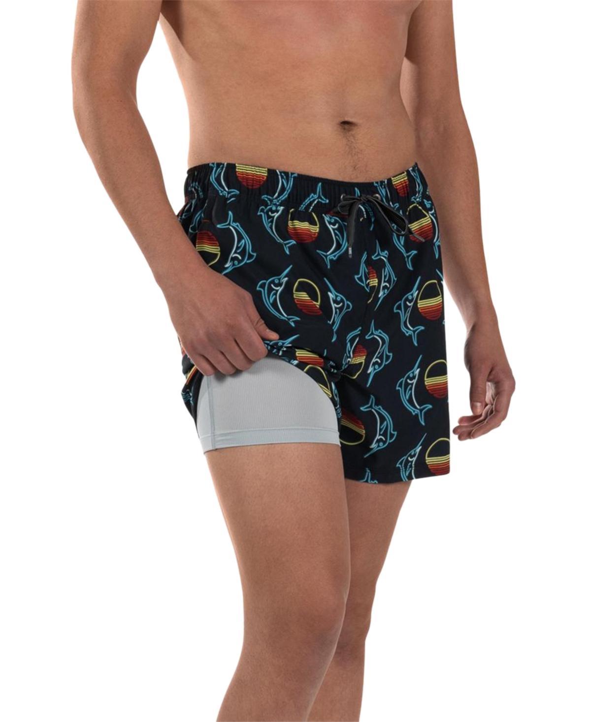 Men's Oh Buoy 2N1 Sunset Crest Printed Volley 5 Swim Shorts Product Image