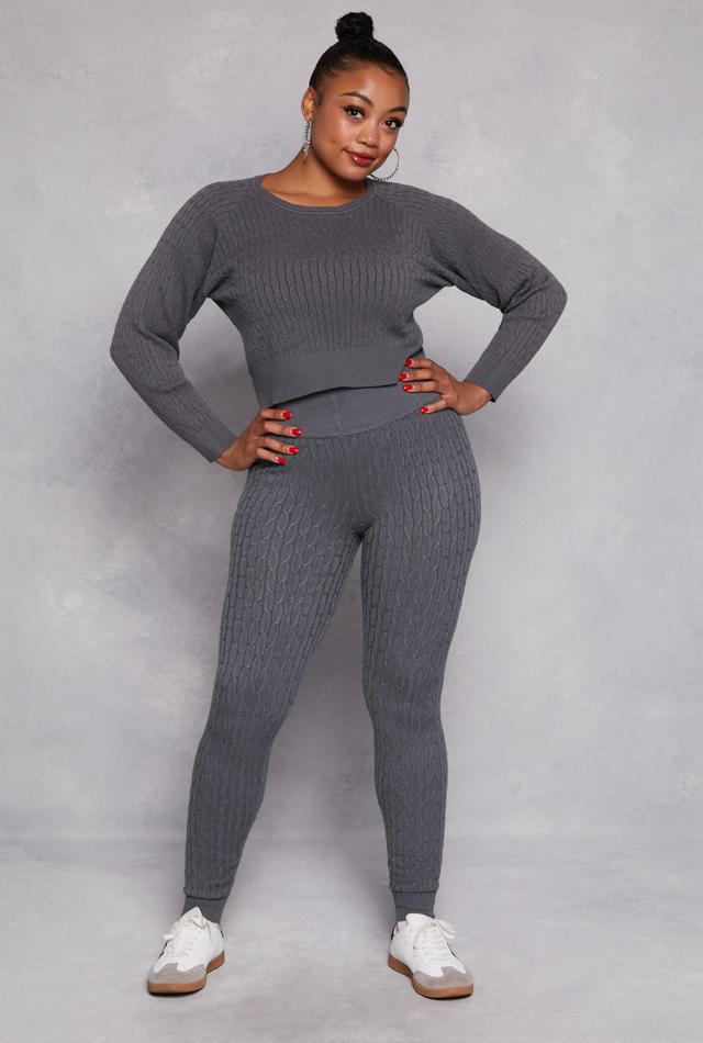 Womens Plus Size Cable Knit Wide Waist Leggings Product Image