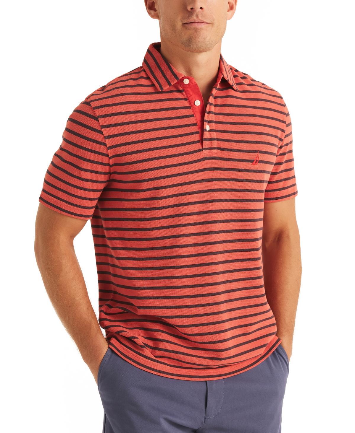 Nautica Mens Striped Pique Short Sleeve Polo Shirt Product Image