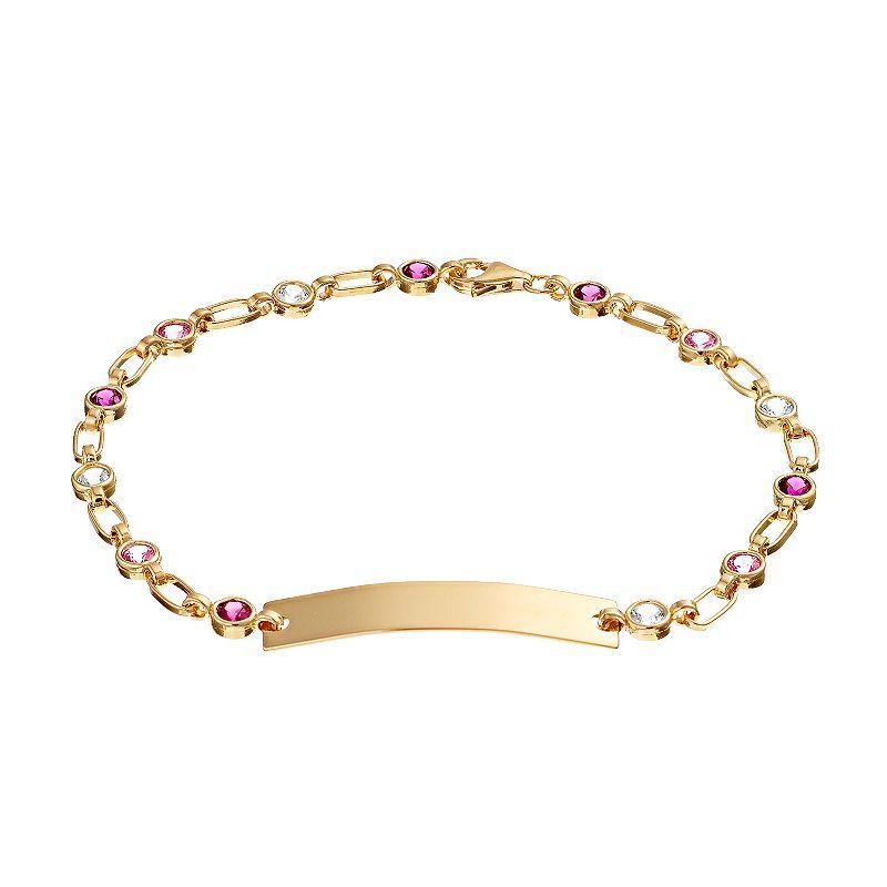 Kristen Kesho Sterling Silver Lab-Created White & Pink Sapphire & Lab-Created Ruby ID Bar Bracelet, Womens Gold Tone Product Image