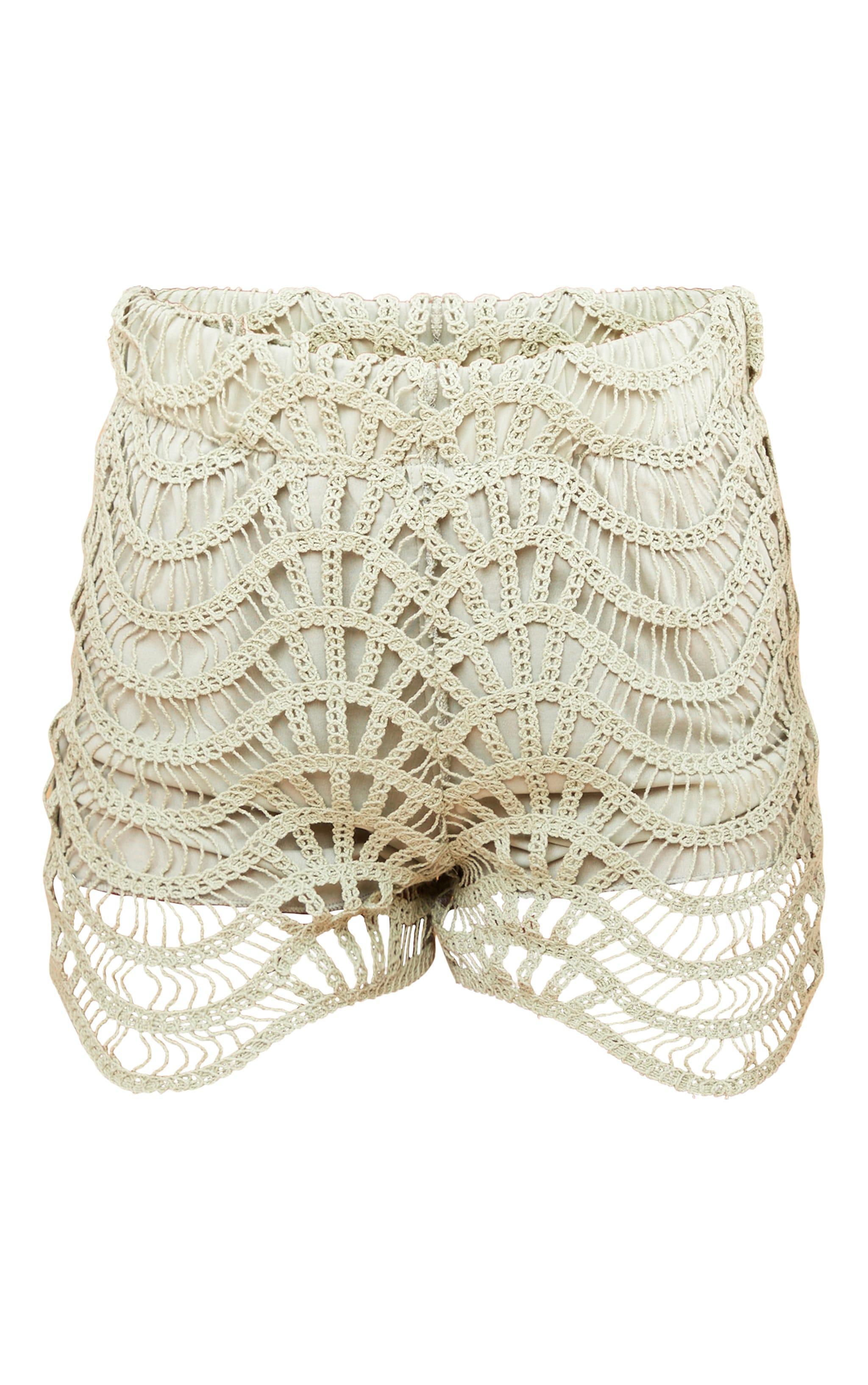 Sage Crochet Look Lined Shorts Product Image