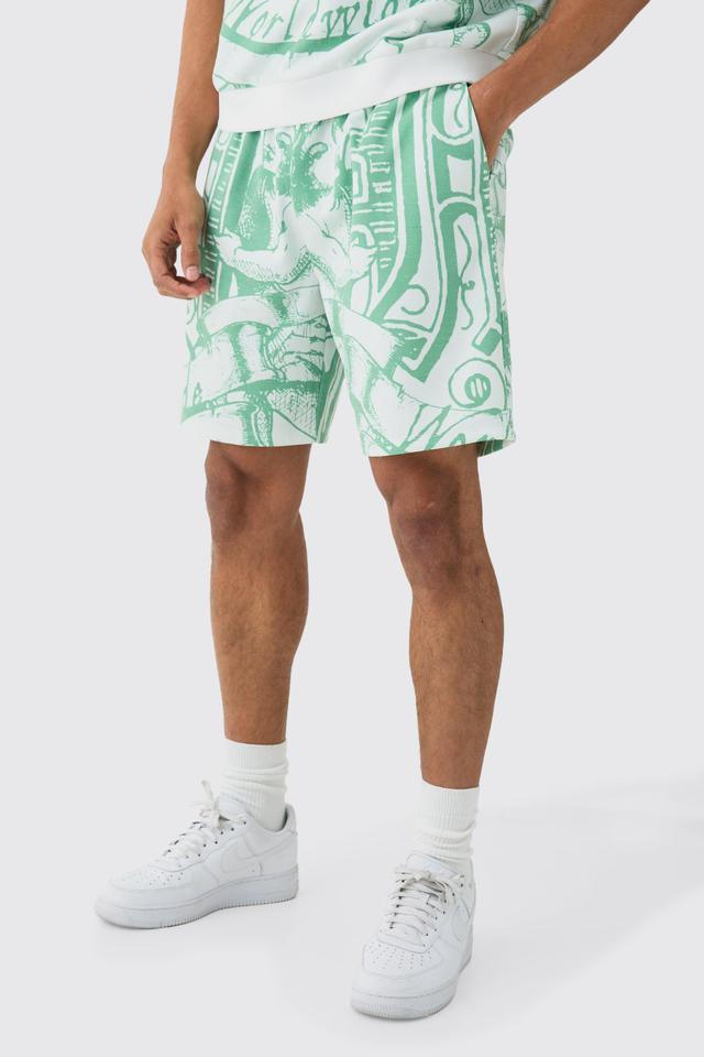 Relaxed Mid Length All Over Print Short | boohooMAN USA Product Image