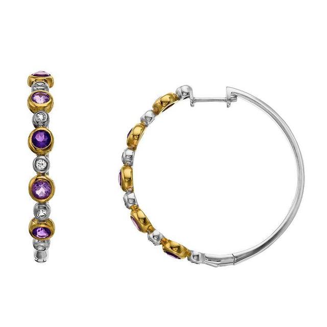 14k Gold Over Silver Pink Quartz, Amethyst & White Topaz Hoop Earrings, Womens, Two Tone Product Image