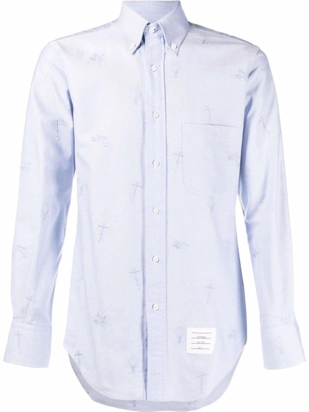 THOM BROWNE Lobster-embroidered Cotton-poplin Shirt In Blue Product Image