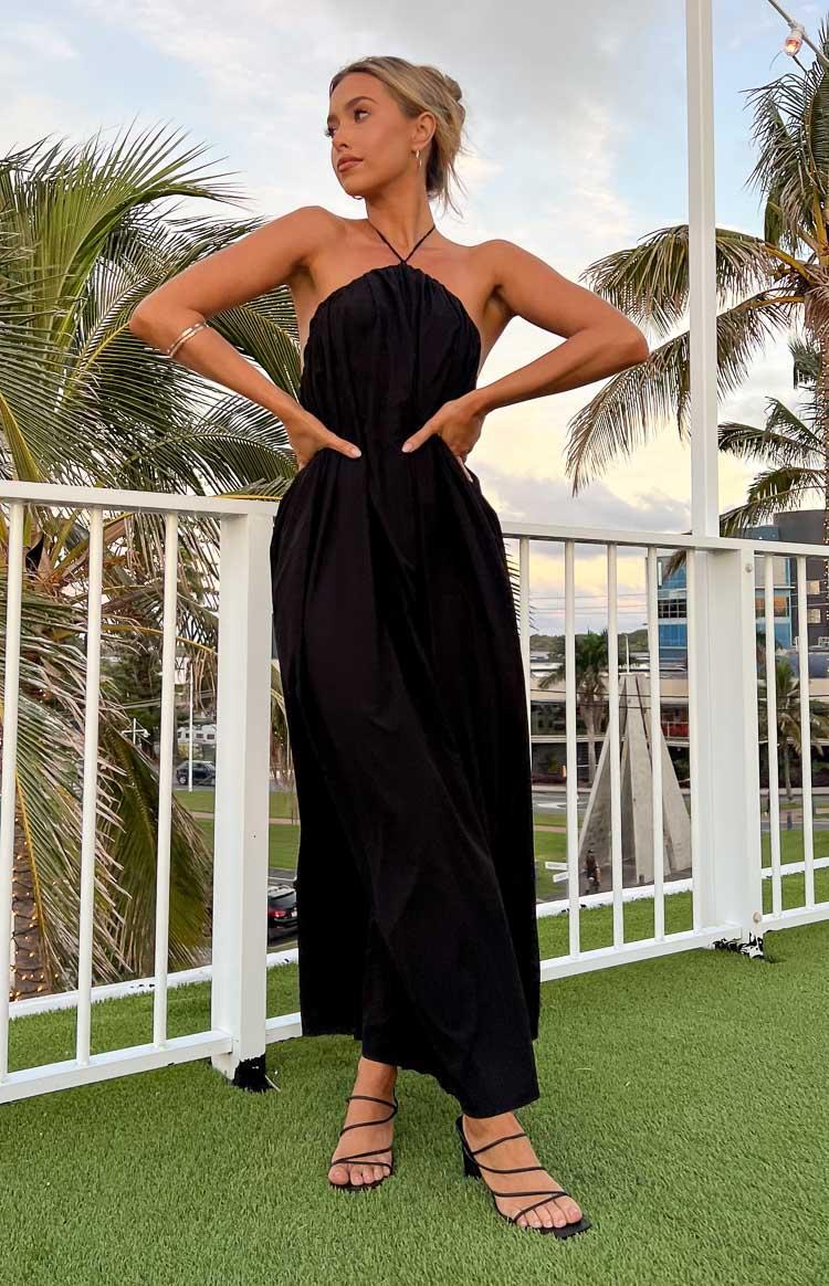 Ziggy Black Halter Neck Maxi Dress Product Image