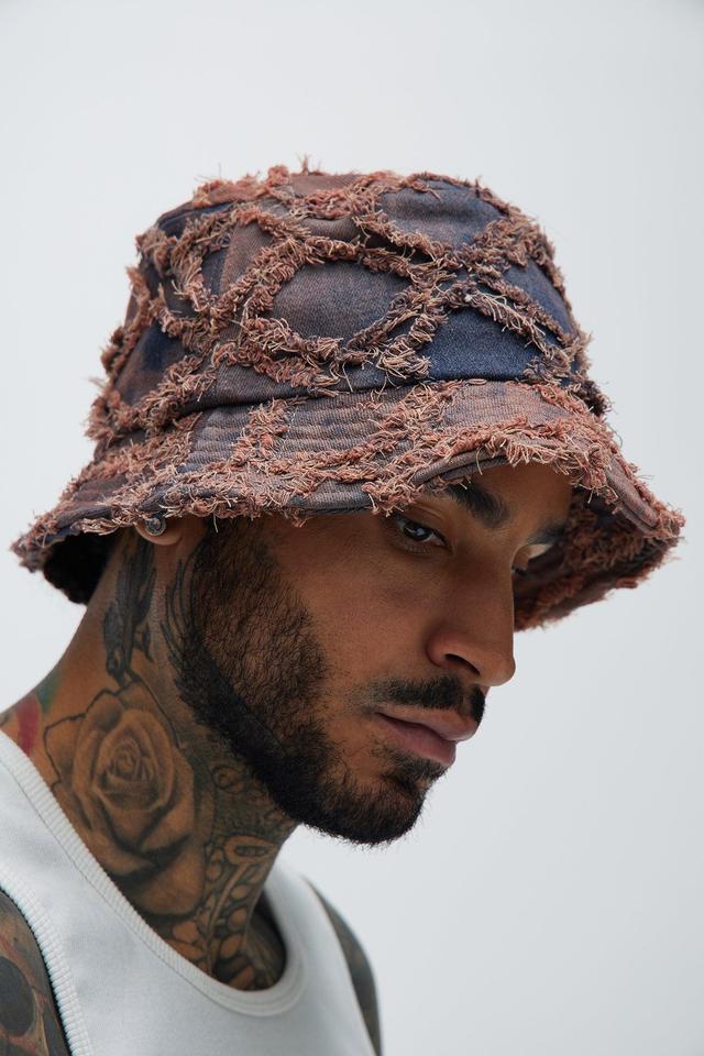 Frayed Denim Bucket Hat - Brown Product Image