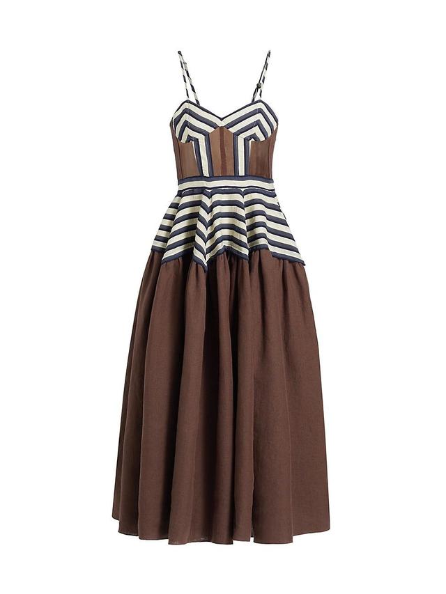 Womens Golden Afternoon Linen Striped Midi-Dress Product Image