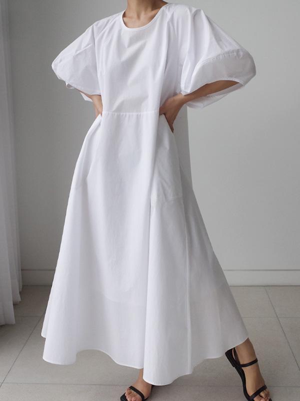 Original Bishop Sleeve Solid Color Midi Dress Product Image