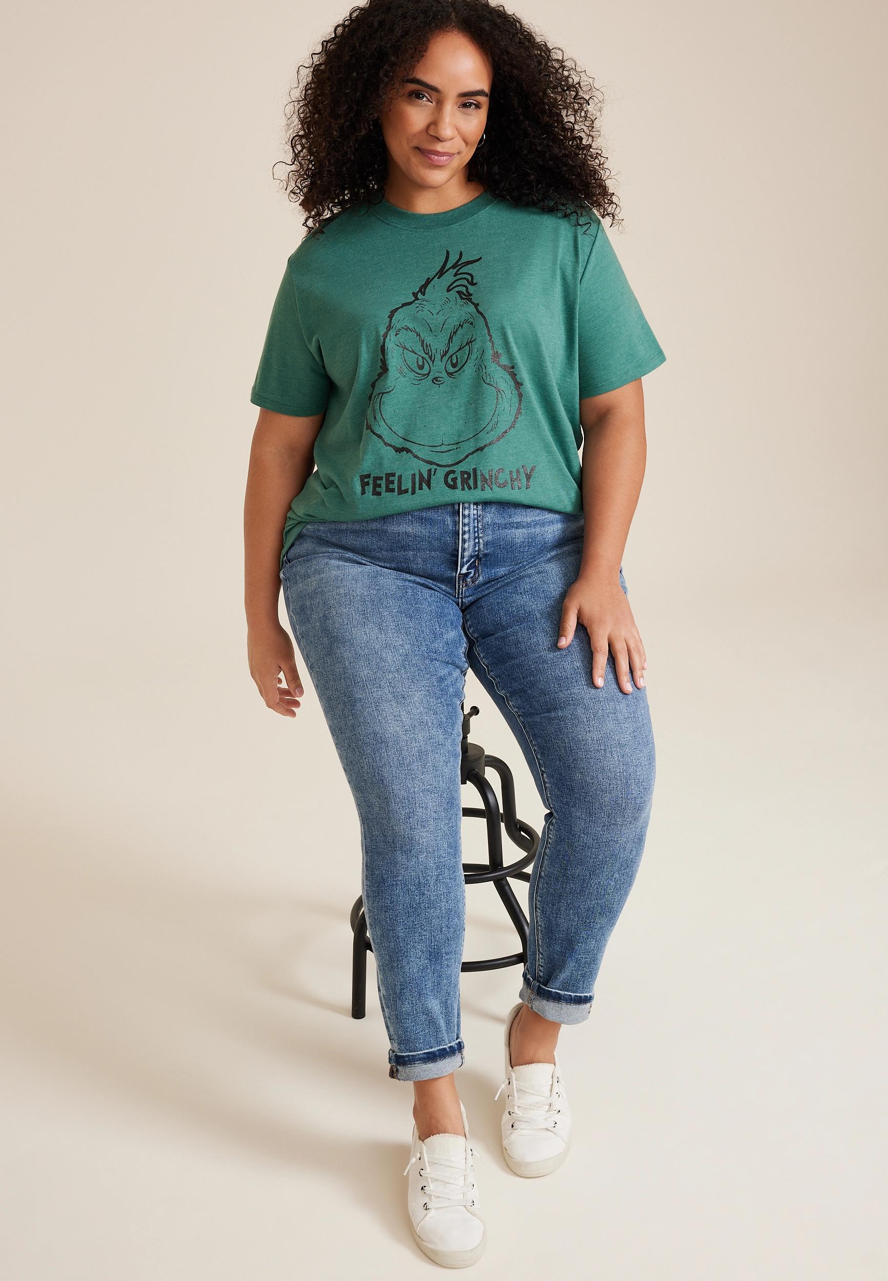 Maurices 3X Plus Size Womens Feelin Grinchy Oversized Fit Graphic Tee Green Product Image