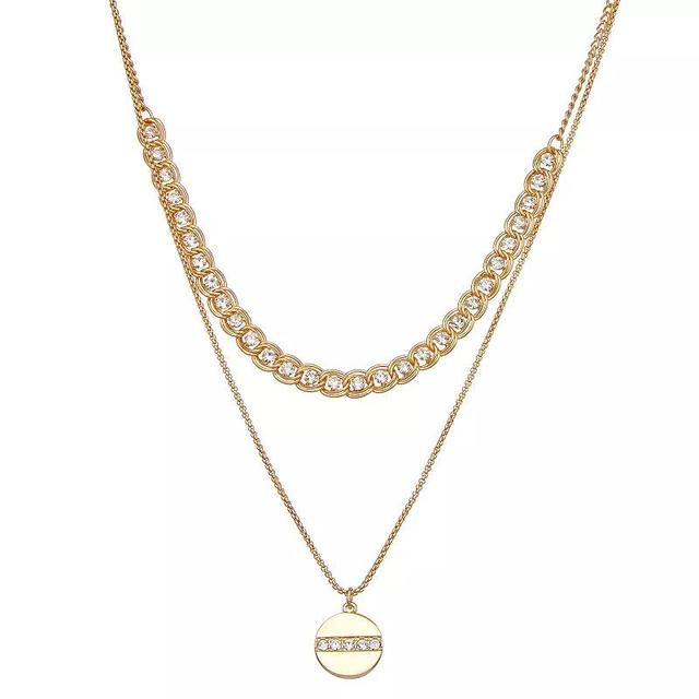 Nine West Gold Tone Crystal Collar & Disc Pendant Double-Row Necklace, Womens Product Image