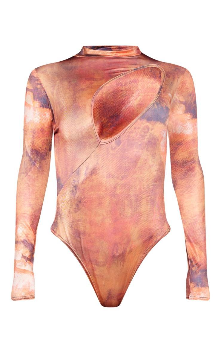  Brown Slinky Printed Cut Out Bodysuit Product Image