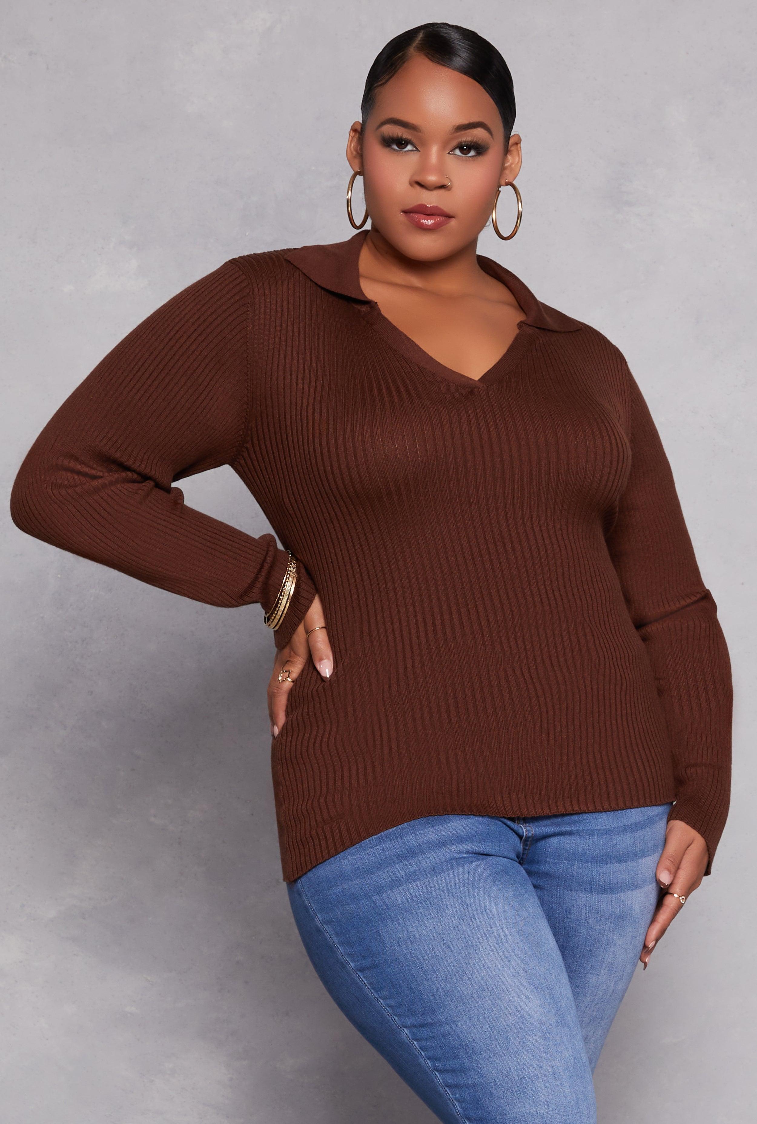 Womens Plus Size Johnny Collar Long Sleeve Sweater Product Image