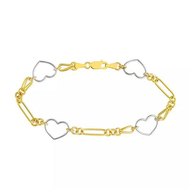 Two Tone 14k Gold Heart Link Station Bracelet, Womens 14k Two Tone Product Image