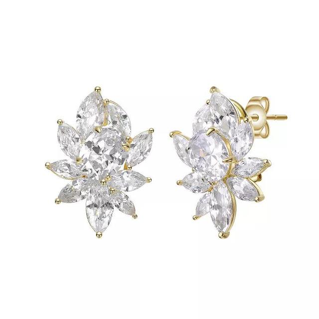 Gold Tone Cubic Zirconia Corsage Flower Cluster Stud Earrings, Womens Product Image