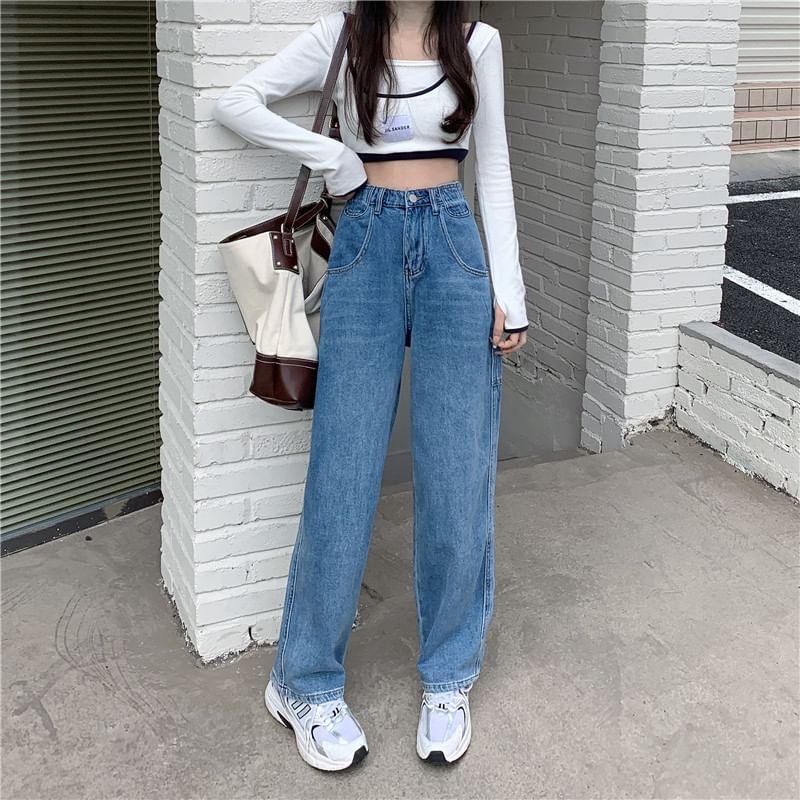 High Waist Washed Baggy Jeans product image