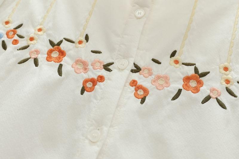 Long Sleeve Collared Floral Embroidered Shirt Product Image