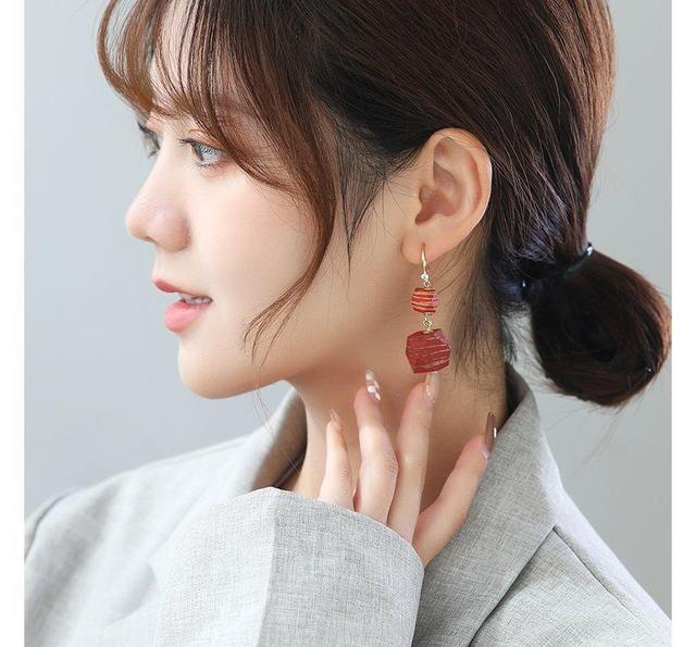 Geometric Wooden Alloy Dangle Earring Product Image