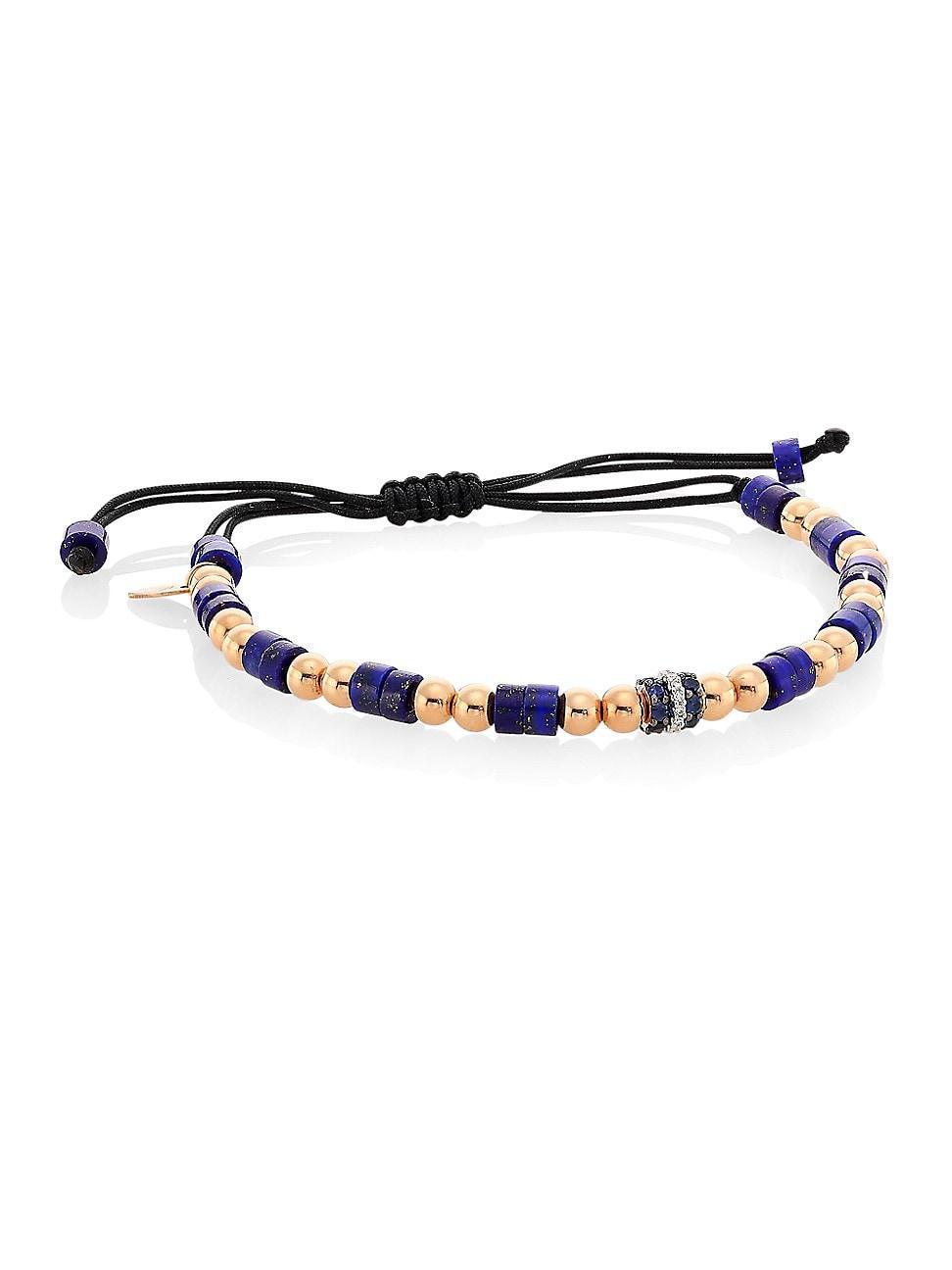 Mens Smart Casual 18K Rose Gold & Multi-Gemstone Beaded Rope Bracelet Product Image