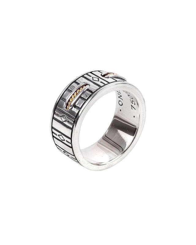 Mens 18K Gold/Silver Carved Band Ring Product Image