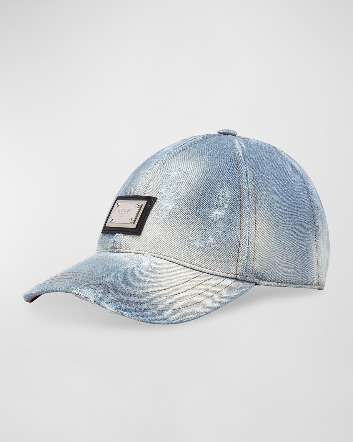 Logo-plaque Distressed Baseball Cap In Blue Product Image