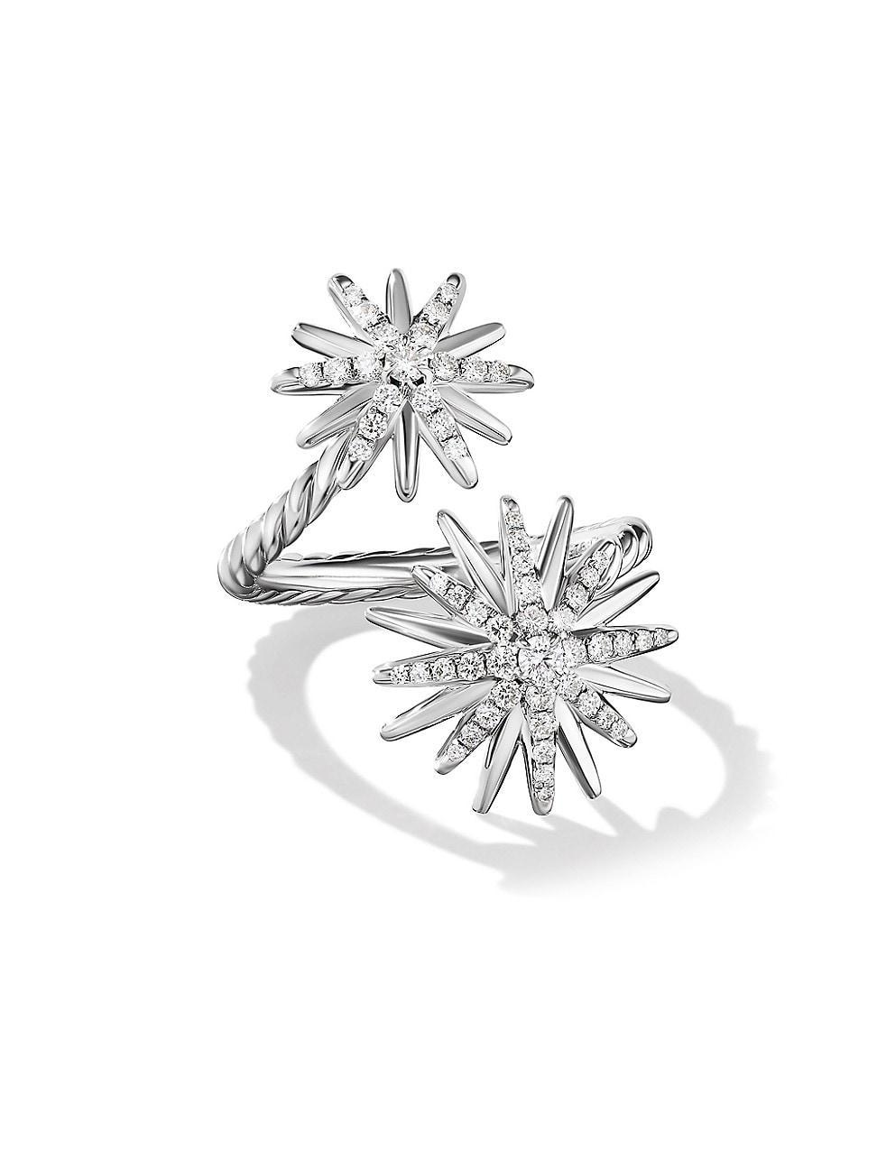 Womens Starburst Bypass Ring In Sterling Silver Product Image