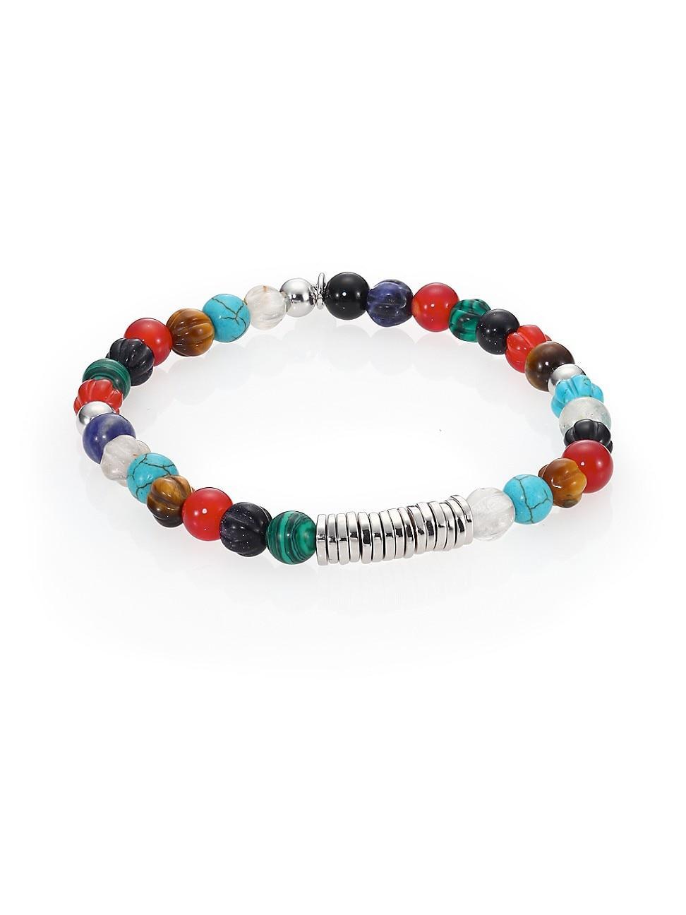 Mens Carnelian & Silver Discs Round Beads Bracelet Product Image