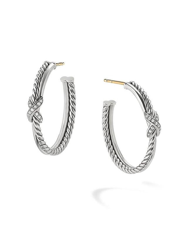 Womens Petite X Hoop Earrings With Diamonds Product Image