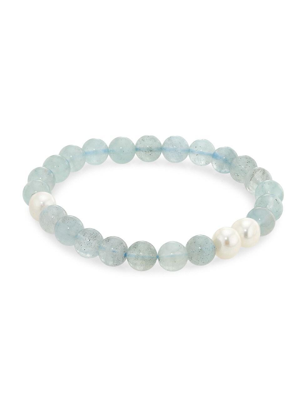 Womens Gems Aquamarine & Baroque Pearl Stretch Bracelet Product Image