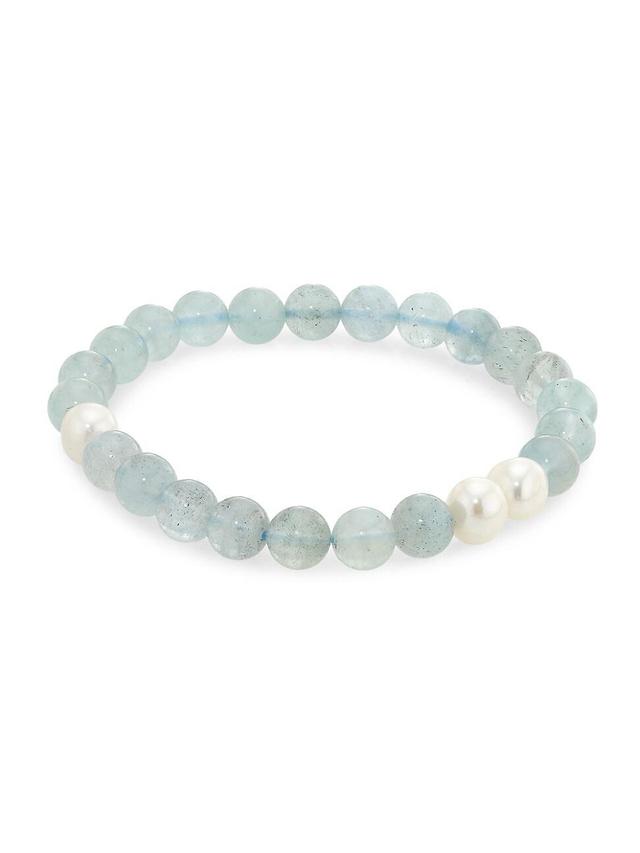 Womens Gems Aquamarine & Baroque Pearl Stretch Bracelet Product Image