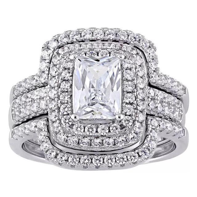 Stella Grace Sterling Silver Cubic Zirconia Halo Bridal Ring Set, Womens Product Image