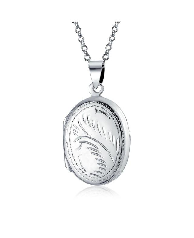 Bling Jewelry Engrave Vintage Style carved Floral Leaf Photo Oval Shape Lockets For Women That Hold Pictures .925 Locket Necklace Pendant Mediu Product Image