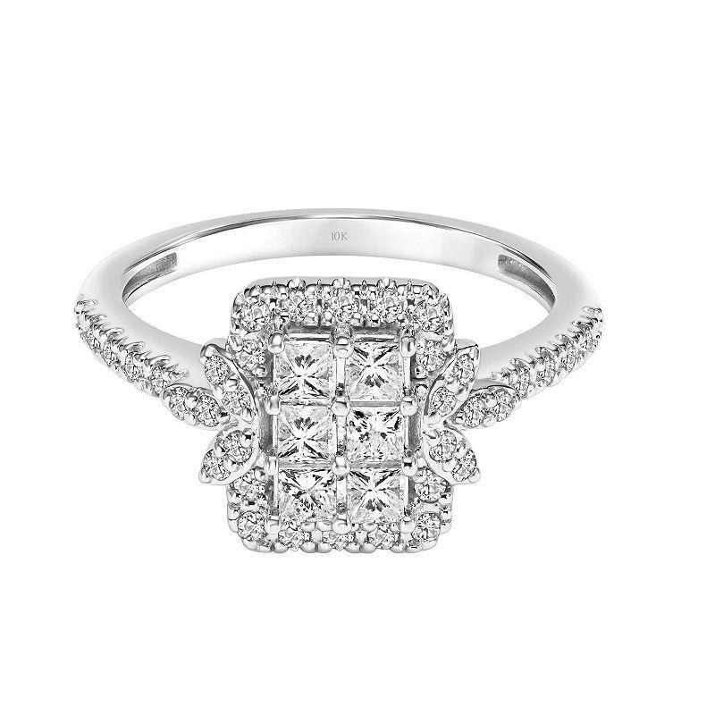 Love Always 10k White Gold 3/4 Carat T.W. Diamond Floral Halo Engagement Ring, Womens Product Image