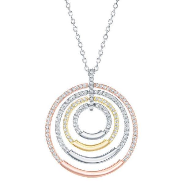 Sterling Silver Multi-Circle CZ Necklace, Womens Product Image