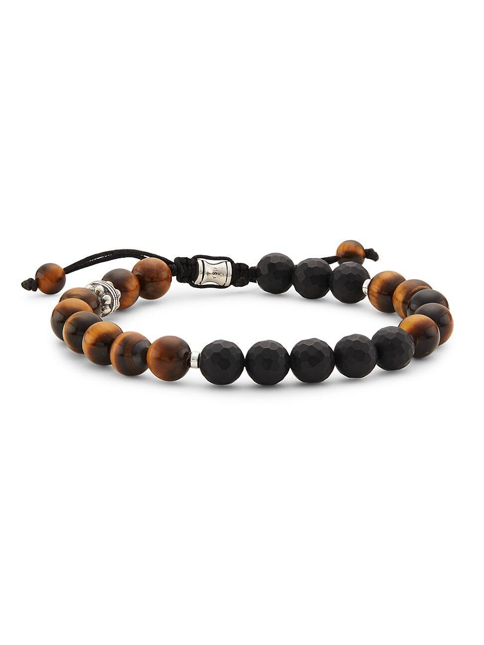 Mens Dakota Tiger Eye, Onyx, & Sterling Silver Cord Bracelet Product Image